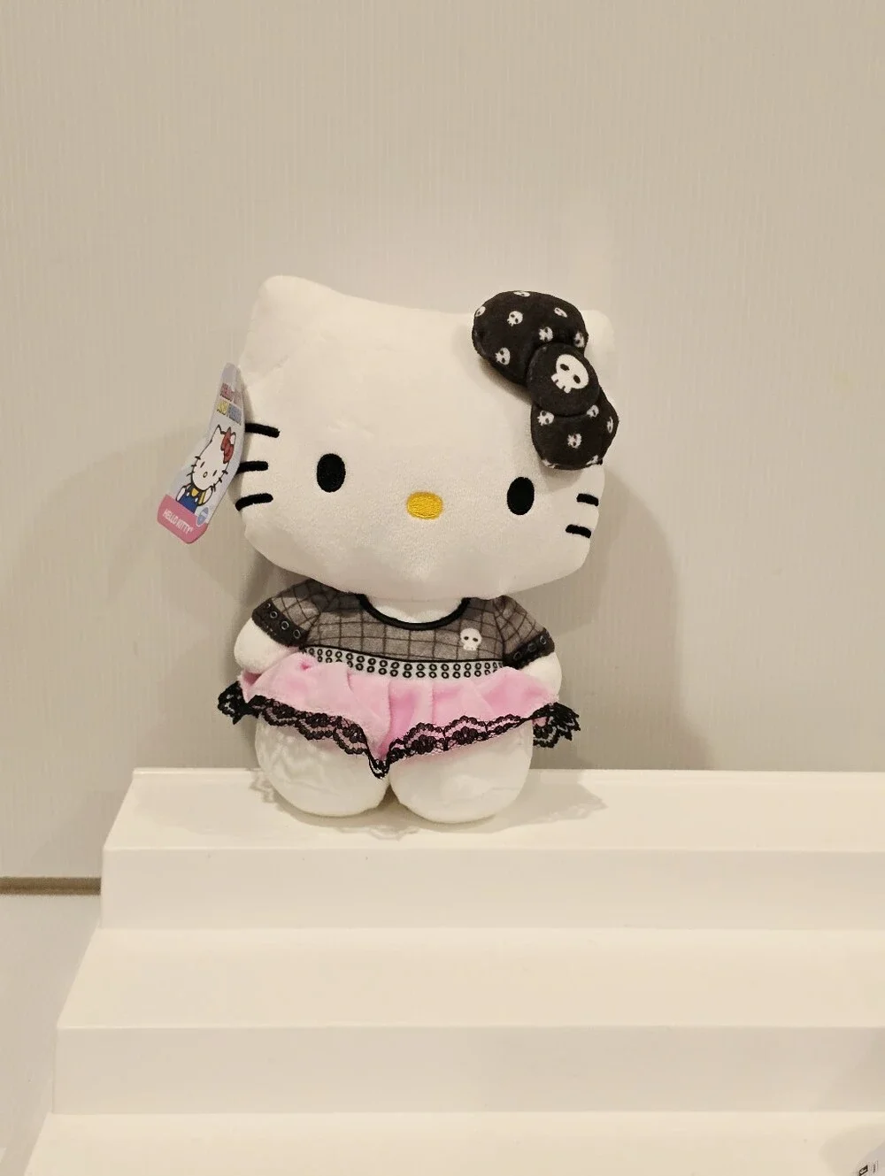 Hello Kitty Punk Halloween with Black Skeleton Bow Stuffed Animal Plush New